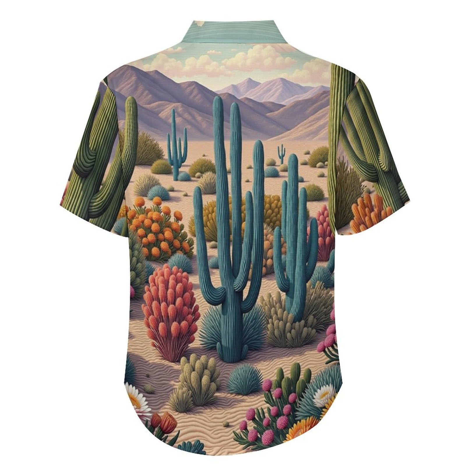 Camicie a Maniche Corte da Uomo - Camicie da Spiaggia con Stampa Illustrazione di Cactus del Deserto Paesaggio, Funky Estiva Cool Camicia Hawaiana Monopetto Camicia S-5XL