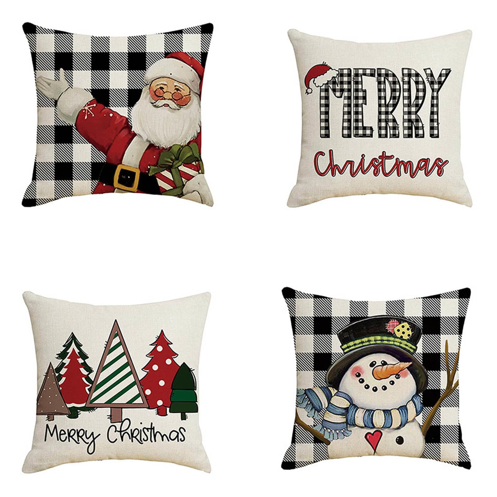 Housse de coussin 50x50 cm Noël en lin avec impression double face pour canapé