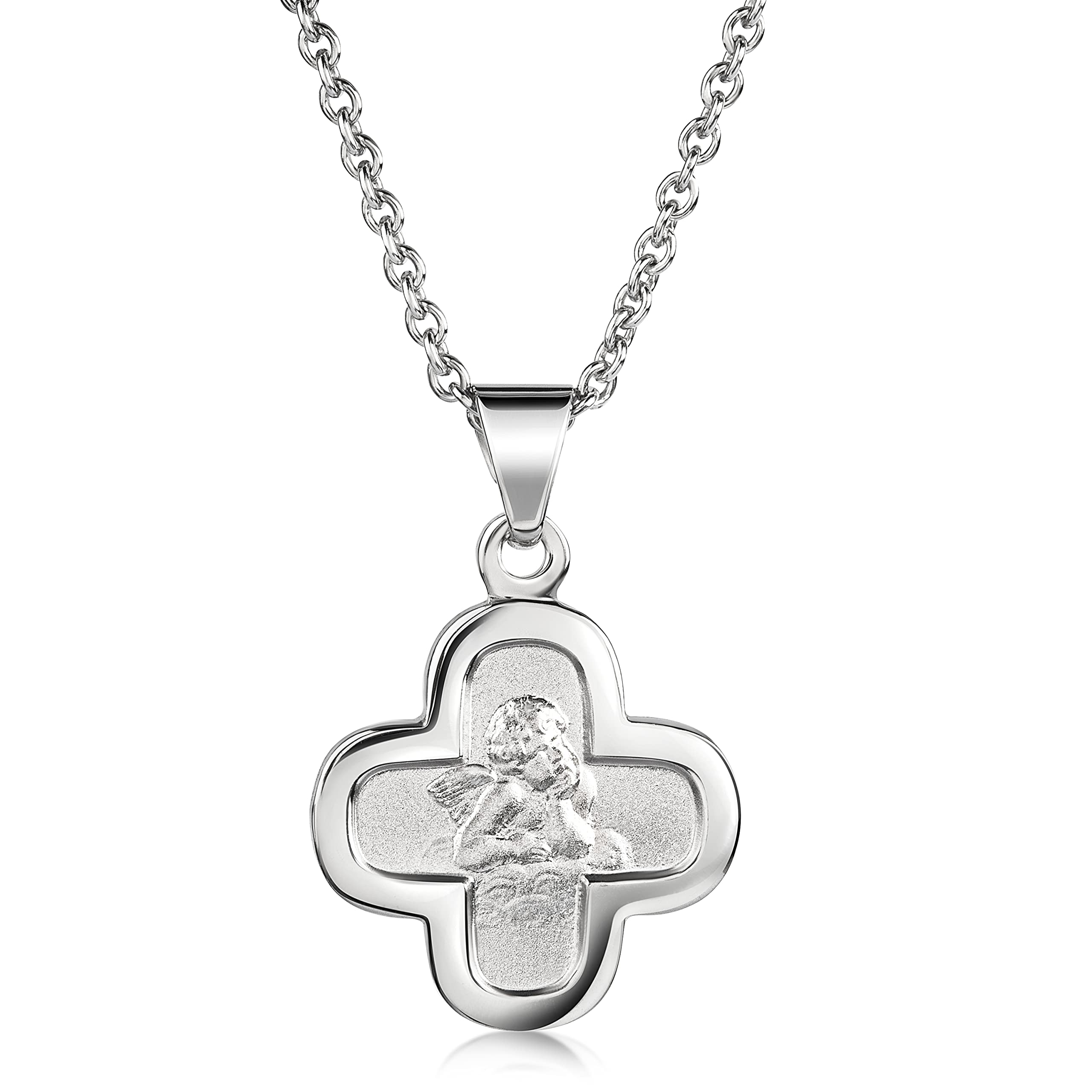 AMZ0596 Chaîne de baptême pour enfant avec pendentif ange gardien 12 mm avec chaîne 36/38 cm en argent sterling 925 rhodié, Argent sterling