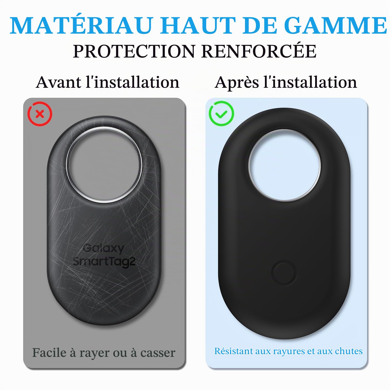 Protection en Silicone Compatible avec Samsung Galaxy SmartTag 2, Anti-Rayures Portable Silicone Localisateur avec Porte-Clés pour Samsung Galaxy SmartTag 2 (Noir)