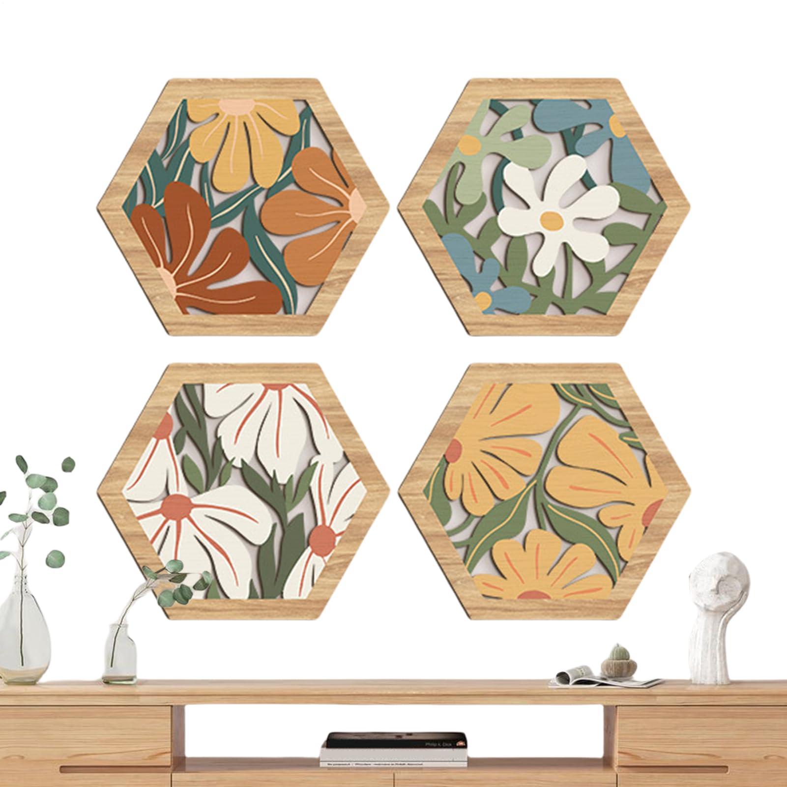 Décor mural en bois salon et chambre : décoration murale rustique art bohème 4 pièces - 8