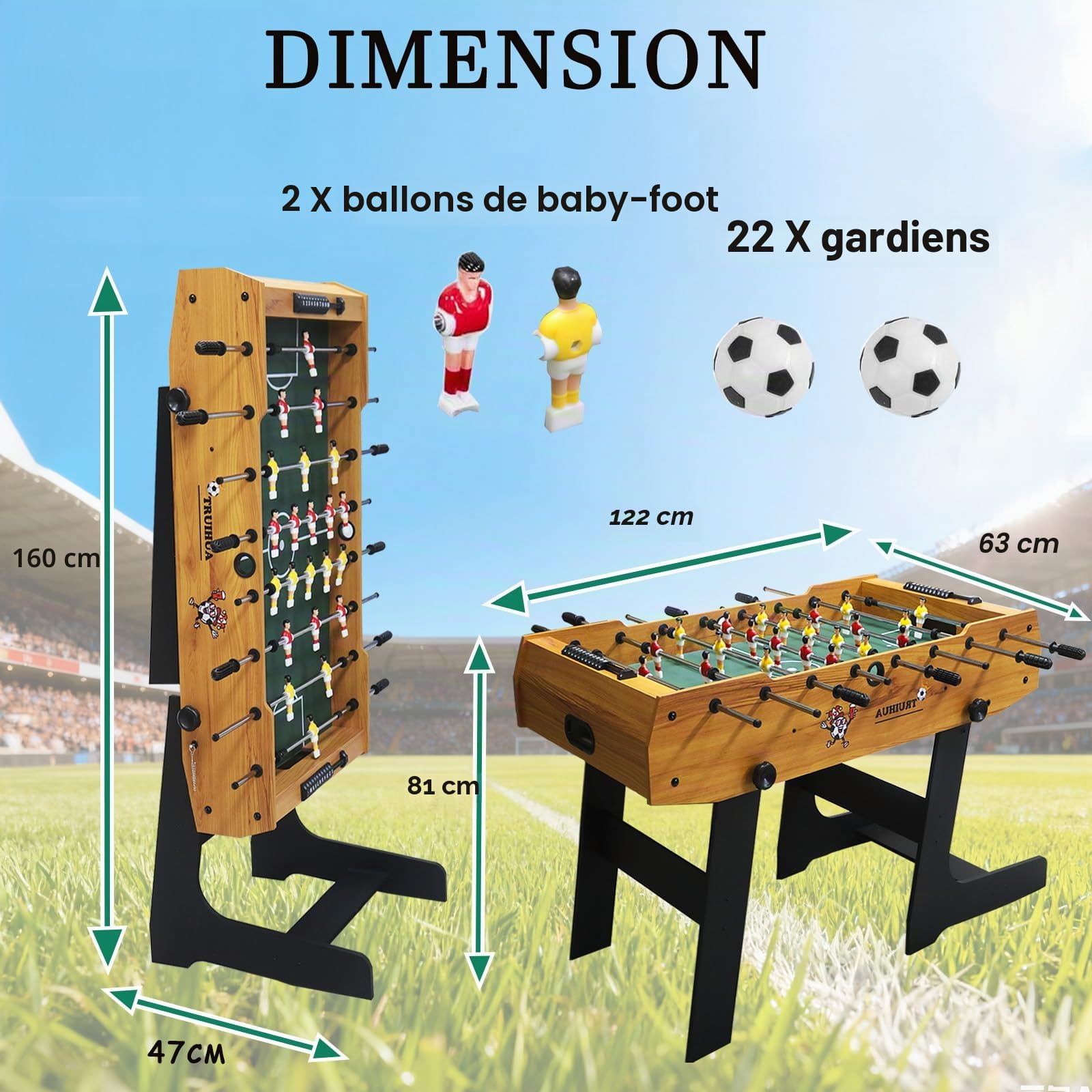 Baby Foot Pliable,Table de Football idéal pour Les fêtes, Les Bars, Les familles, Le Cadeau Parfait sur Pied 125 * 61 * 81cm