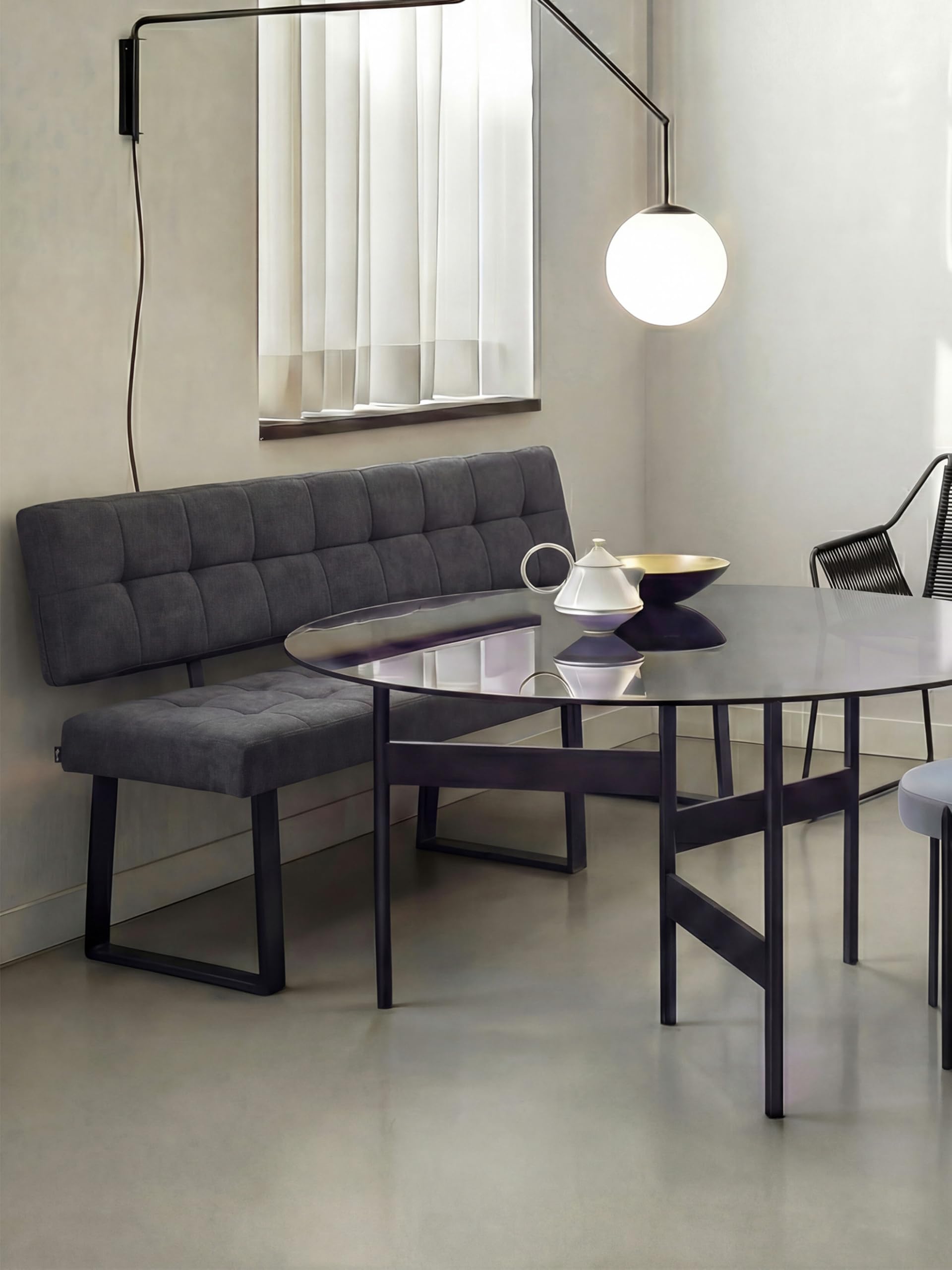B&D home Banc Sigfrid Banc d’Angle avec Dossier Microfibre Anthracite Mousse Froide 140 cm