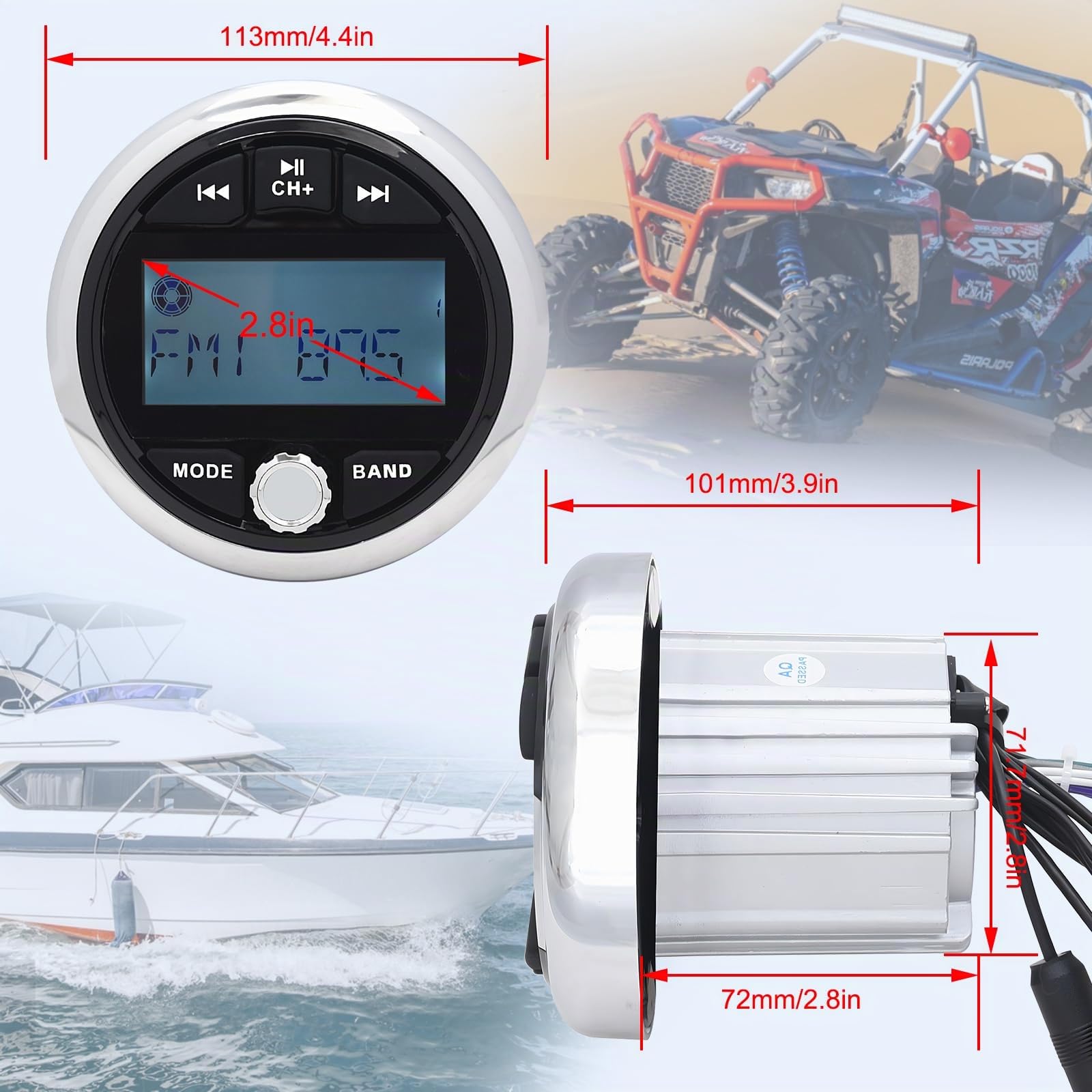 Geloo Stéréo Marine Radio Universel MP3 AM/FM Audio Récepteur Étanches | Lecteur de Musique Audio Sans Fil pour Bateau, pour Yachts, Bateaux Marins Golf Cart ATV UTV