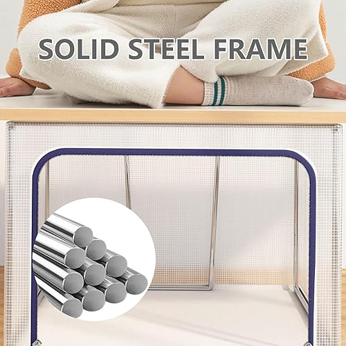 Miniatura 4 de Contenedores de almacenamiento de ropa, caja de almacenamiento plegable con marco de metal, juego organizador apilable de 24 litros con ventana