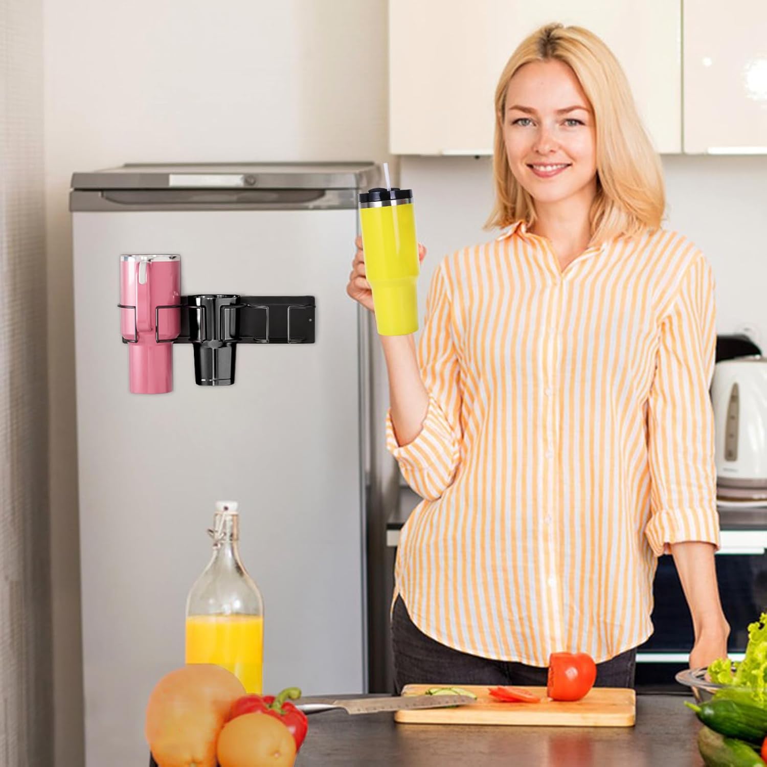 Water Bottle Organizer Holder for Stanley 40/30/20 oz, 2 Pack Strong Magnetic Cup Accessories, Kitchen Fridge Cabinet Metal Storage Rack, Easy Installation (Black, 6 Bottles) (black) - Image 7