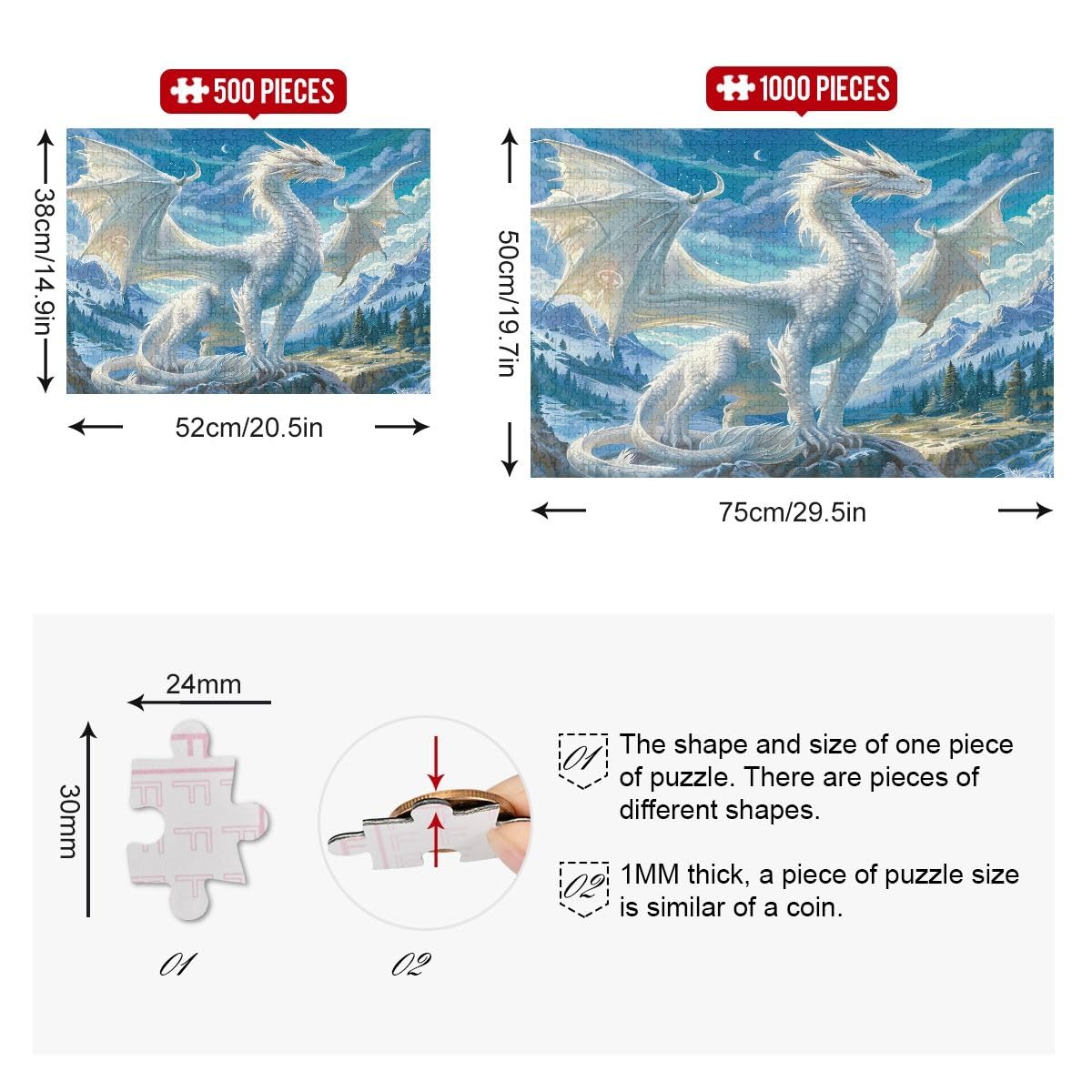 Amazon.com: Jigsaw Puzzle White Dragon in Mountains 1000 Piece
