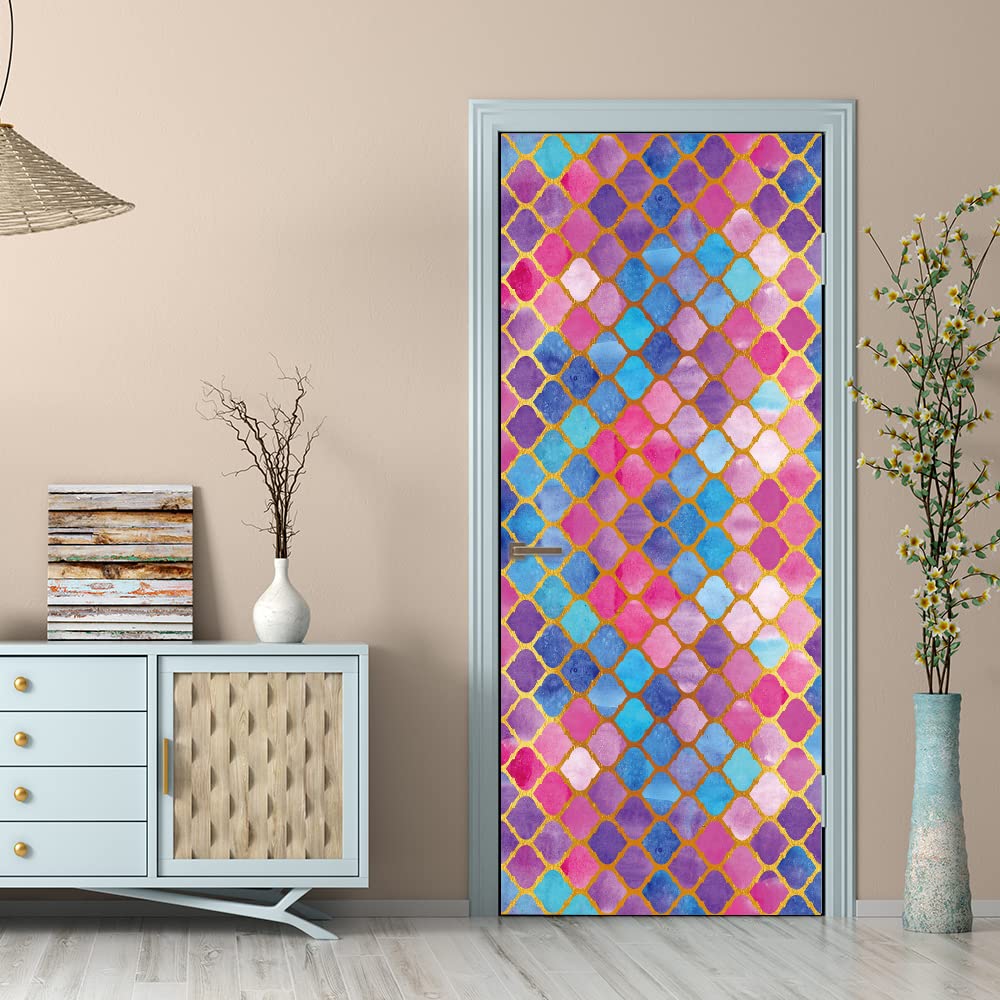 Papier peint art décor 93x205 cm style verrière au design graphique épuré