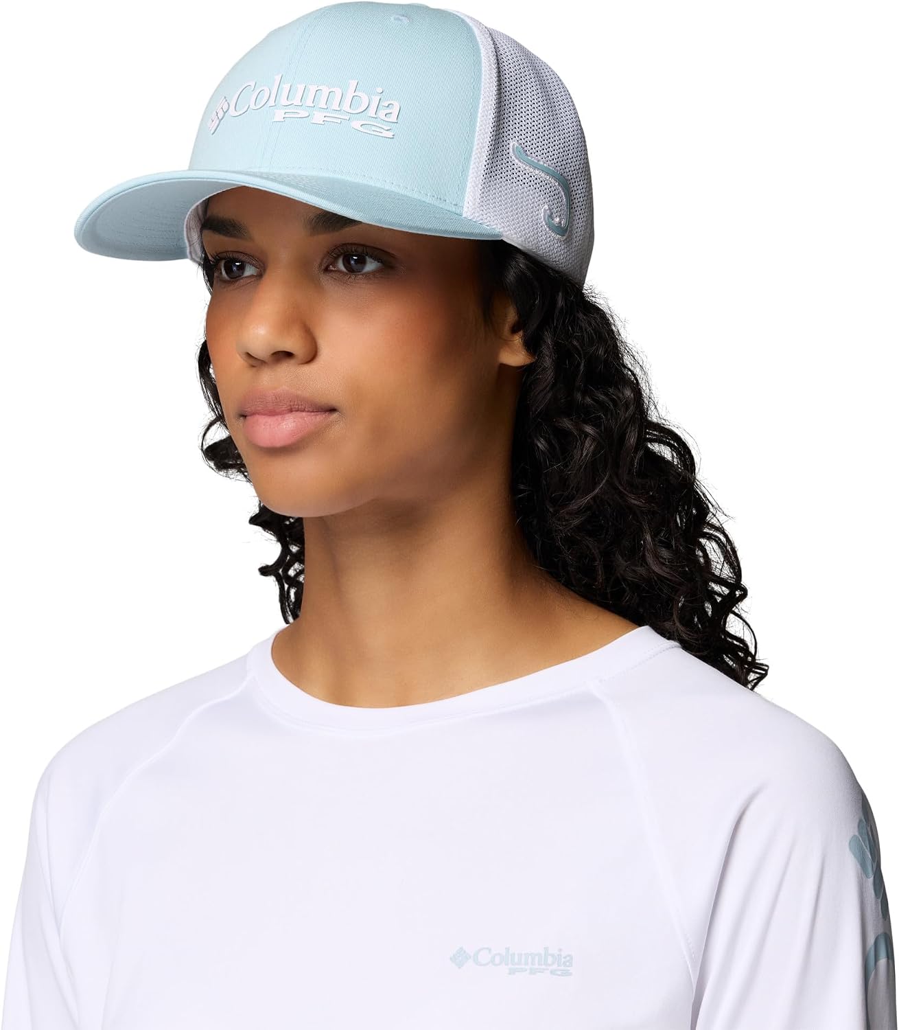 Columbia Unisex PFG Logo Mesh Ball Cap, Marine Light/White/Hook, L/XL