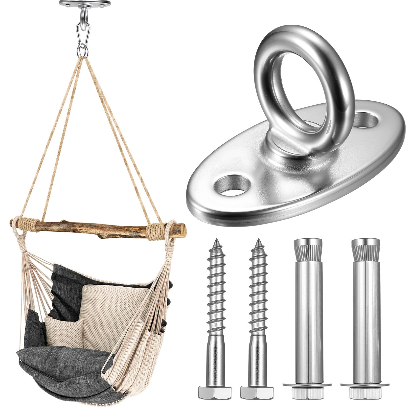 M8 Ceiling Hooks Heavy Duty Swing Hangers HooksStainless Steel Eye Plates Hammock Hooks Pad Eye Plate for Yoga Punch Bag Brackets Wall Swing Chair Suspension Hook Hanging Kit
