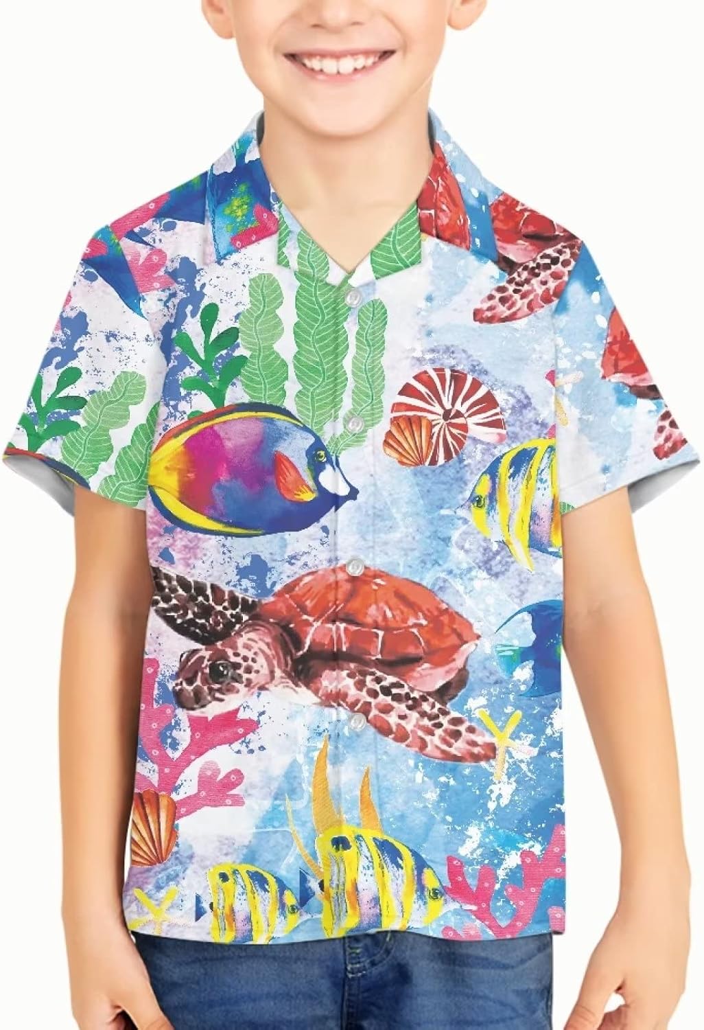 Unique Hawaiian Shirt for Boys V Neck Button Down Cute Summer Tropical Shirts Kids Beach Outfits