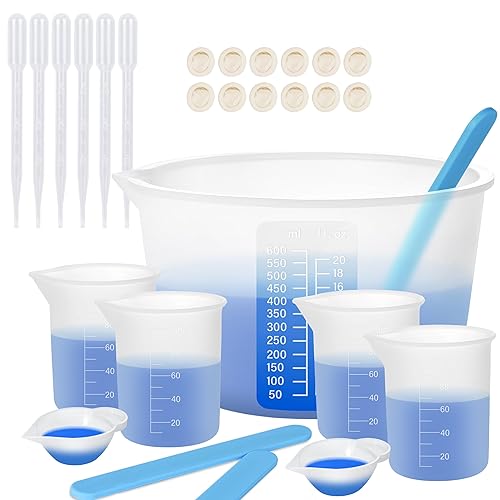 KISREL Silicone Measuring Cups for Resin, Resin Supplies with 600&100ml Cups, Resin Mixing Cups, Silicone Stir Sticks, Epoxy Mixing Cup - 600&100ml
