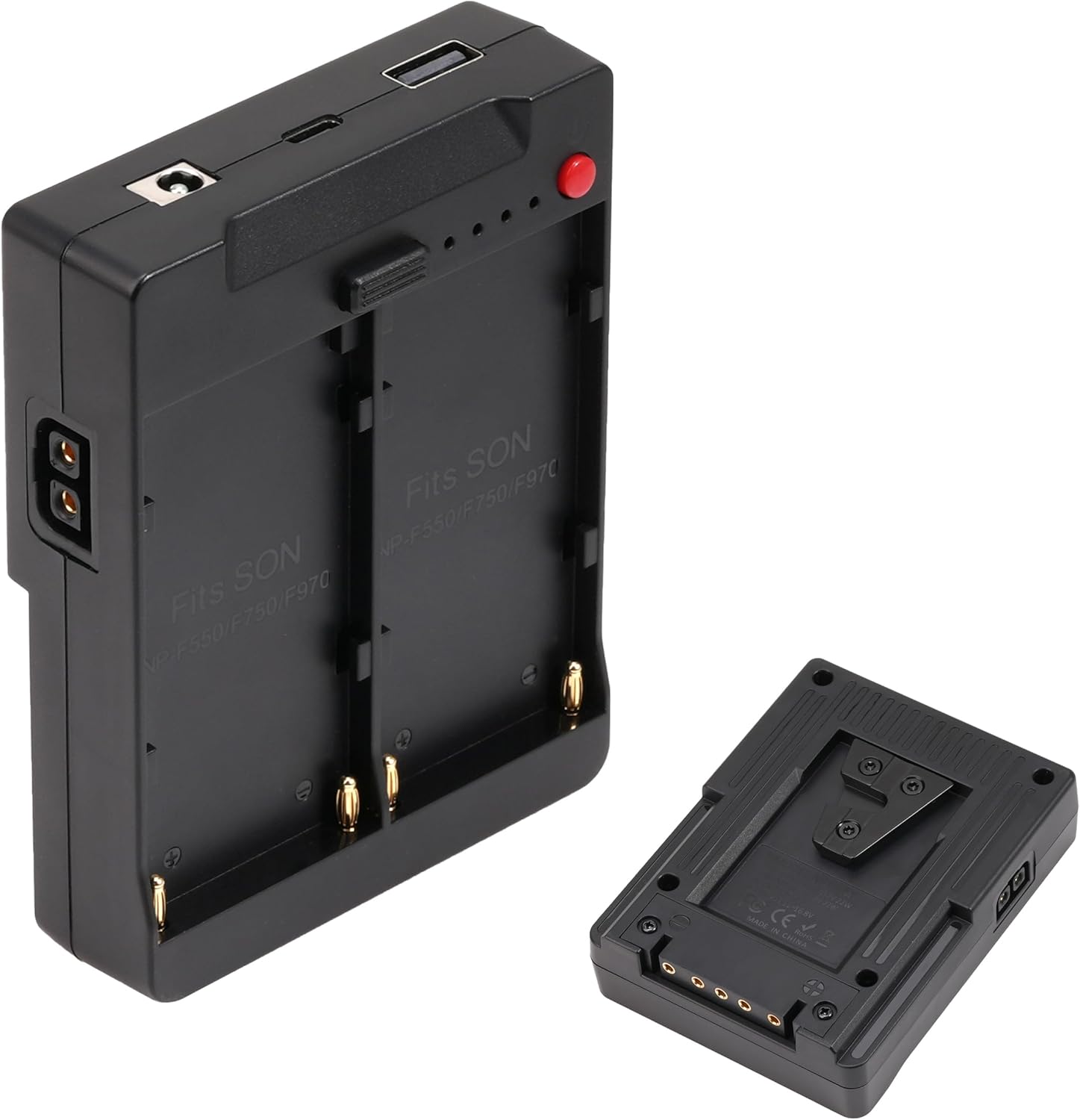 Fotga Power Adapter Plate Convert Dual NP-F550 Battery to V Mount Battery Plate with Multiple Outputs D-Tap DC USB USB-C for Powering Camera Monitor Video Light Cell Phone