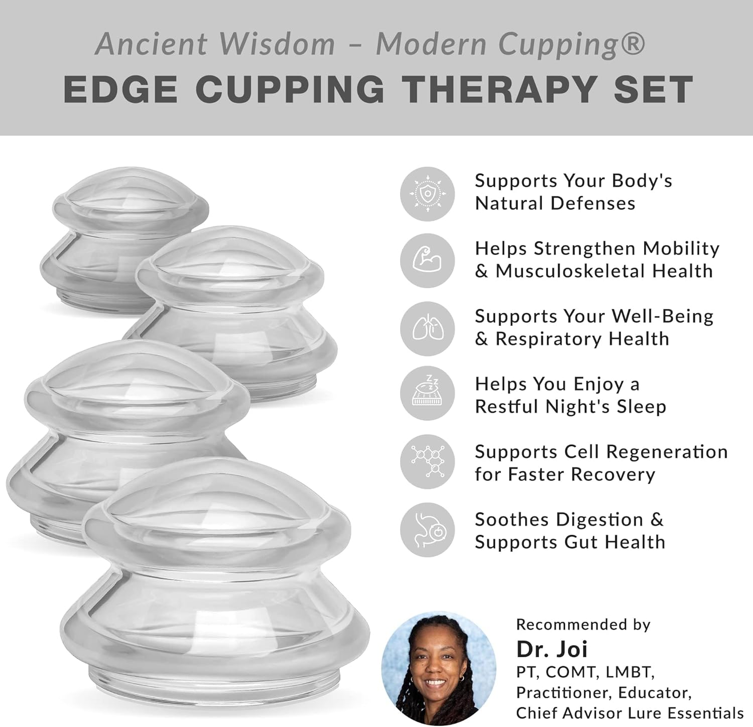 Lure Essentials Edge Silicone Cupping Set, Cupping Kit for Massage Therapy, Long Lasting Cups for Professional & Home Use, Body Sculpt Cup for Cellulite, Ultra Transparent Clear - Image 2