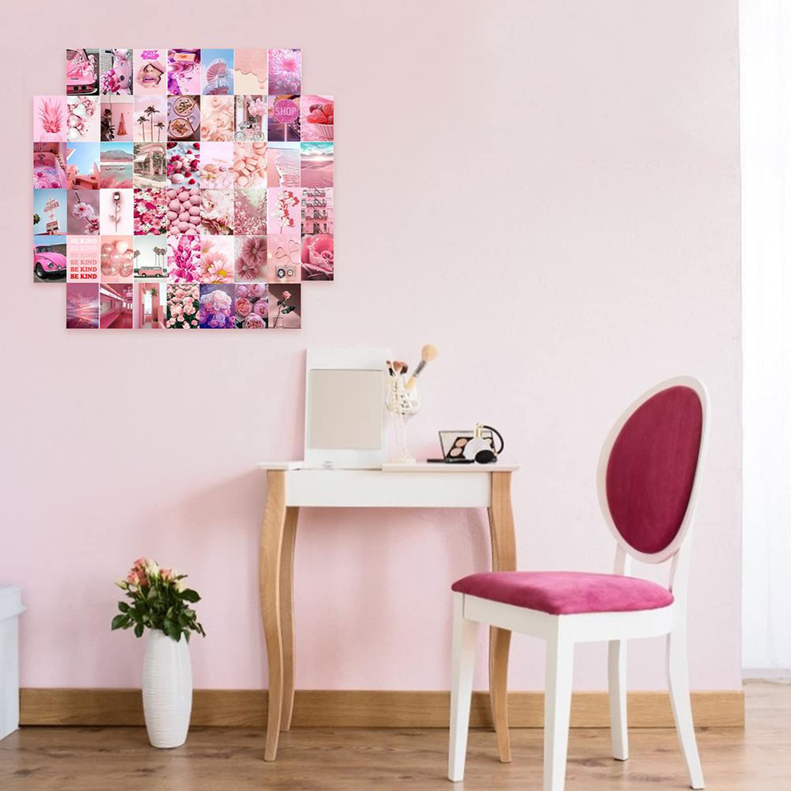 Rosa Wandbehang Mit Fotoclips – Boho Deko Fürs Zimmer, Inkl. 50 Holzclips & Haken, Geschenk Für Teenager-Mädchen