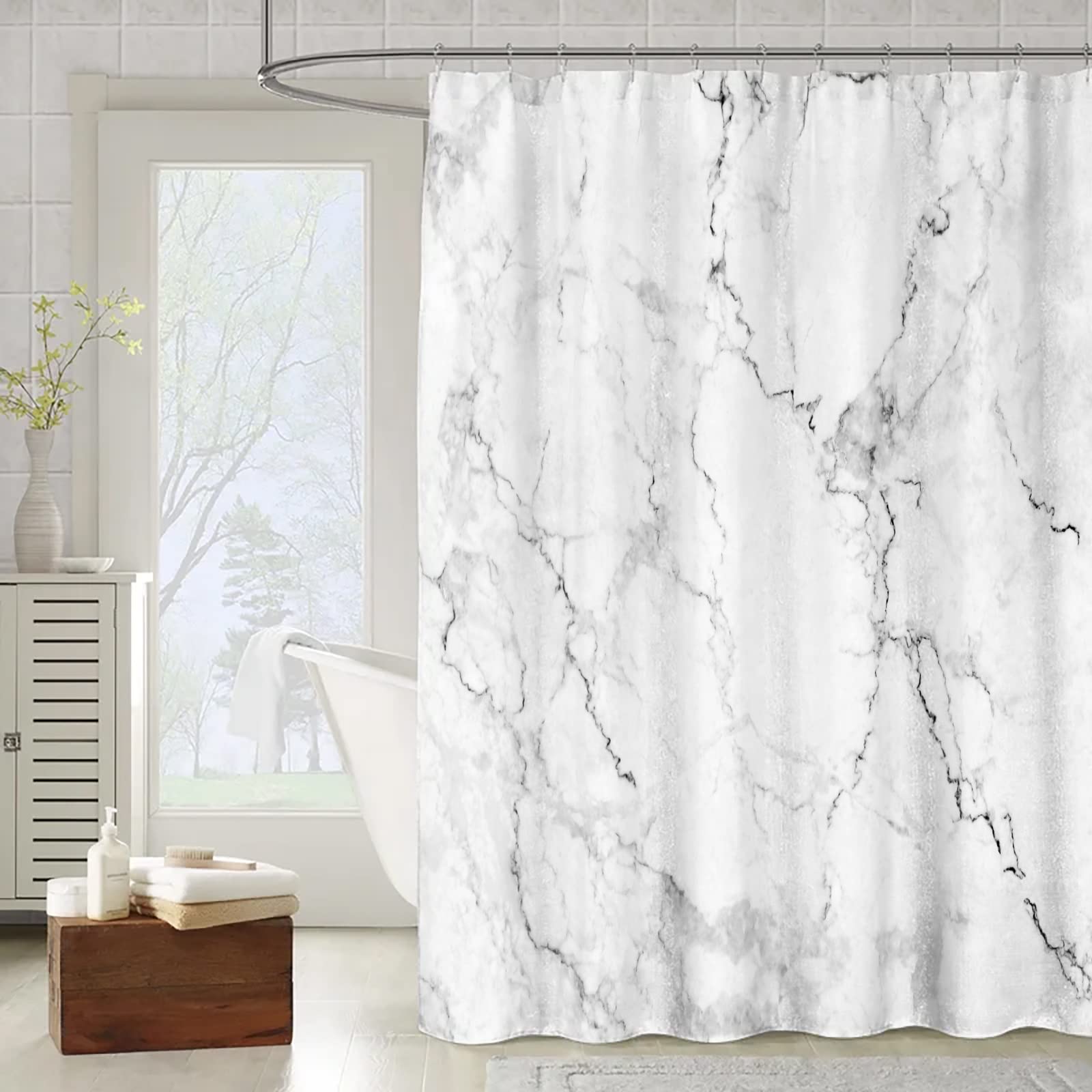 OCEUMACO 3D Cortina Ducha Antimoho Marmol Moderna Cortinas de Baño Larga Lavable a Máquina 200x200 Tela Impermeable Opaca Estampada Original Cortina de Ducha Poliester con Anillas - Gris 05
