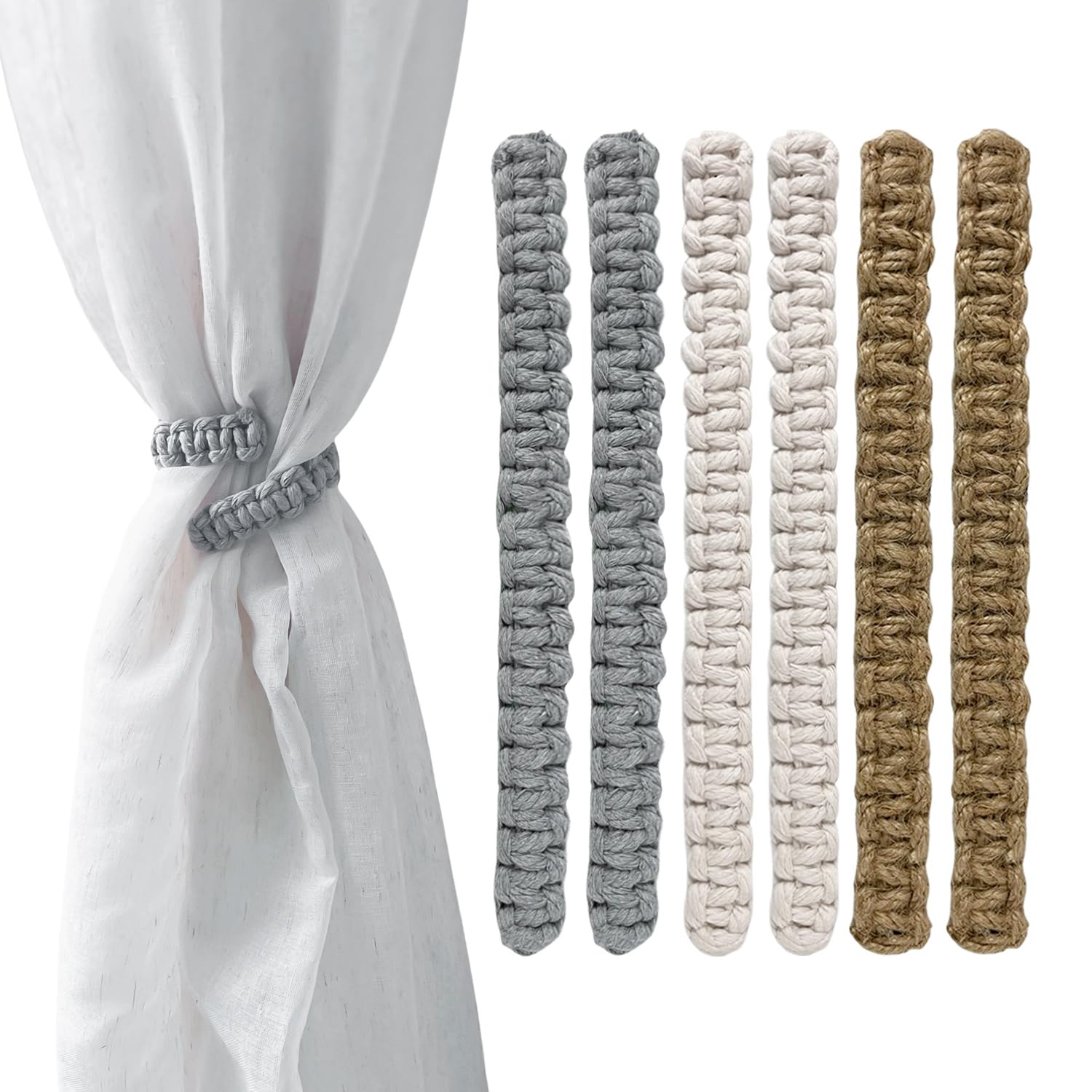 Gdfhbd Brown 6 Pieces Of Hemp Rope Curtain Straps, Hand-Woven Ropes, Decorative Curtain Straps, And Household Items.