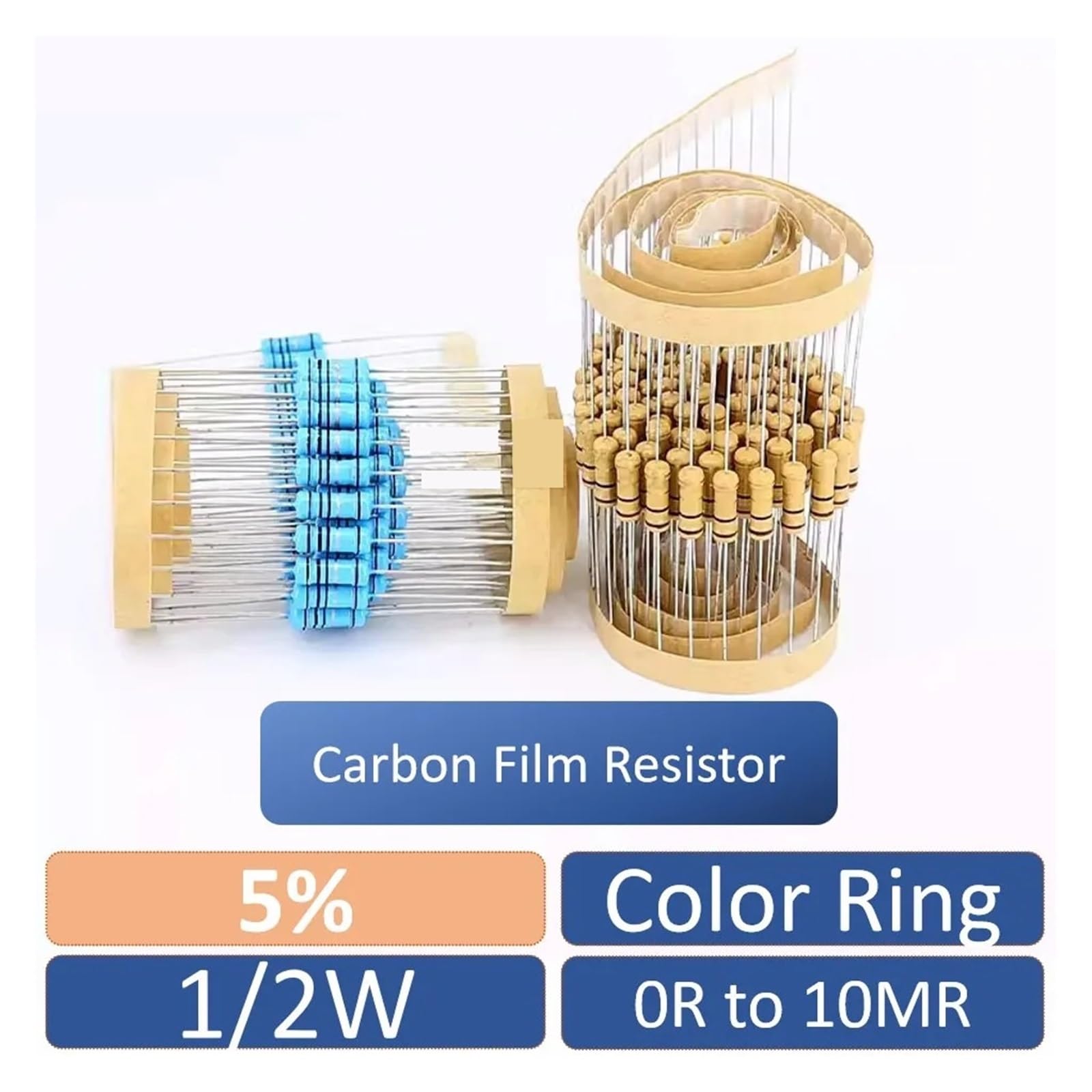 Lot de 500 résistances à Couche de Carbone 1/2 W, 5% de résistance annulaire 0,5 W 0,1 R 0,5 R 1 R 2,4 R 18 R 130 R 750 R 3,6 K 15 K 62 K 820 K 1,2 M 4,7 M 10 M R(500pcs 22R)