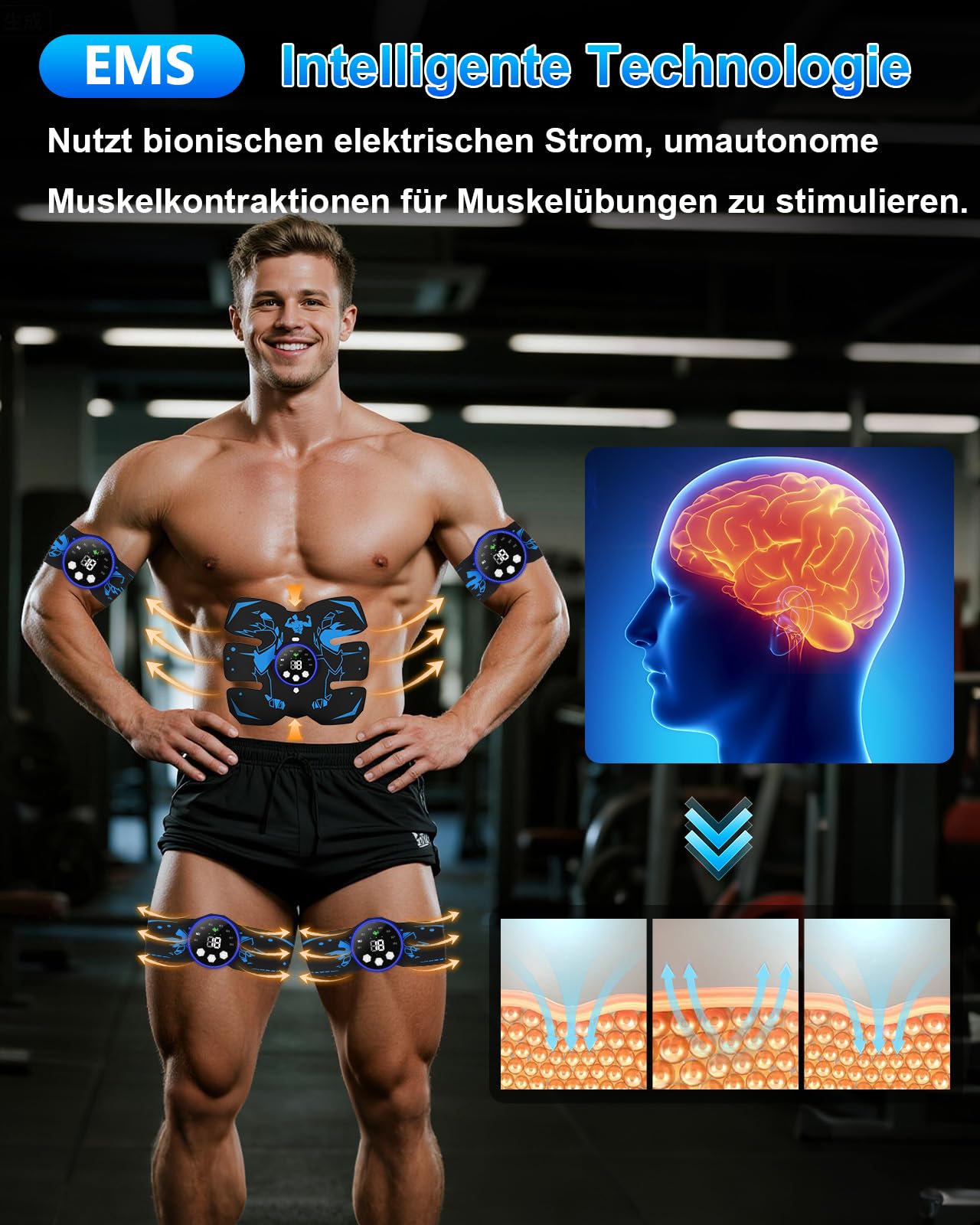 EMS Trainingsgerät, 8 Modi & 29 Intensitäten, Bauchmuskeltrainer EMS Trainingsgerat, Bauchtrainer, 12 Stück Ersatz-Hydrogels, USB Wiederaufladbar EMS Bauchtrainer Ganzkörper ABS/Bauch/Arm/Bein