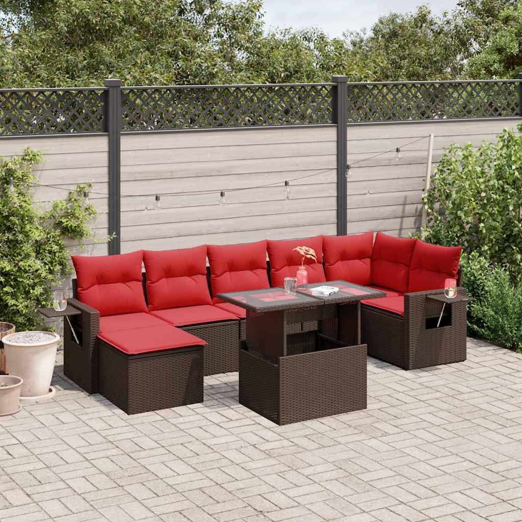 Set Divani da Giardino 8 pz con Cuscini Marrone Polyrattan Resistente agli Agenti Atmosferici per Relax in Esterno su Terrazza Balcone Patio Veranda con Tavolo Regolabile e Design Modulare