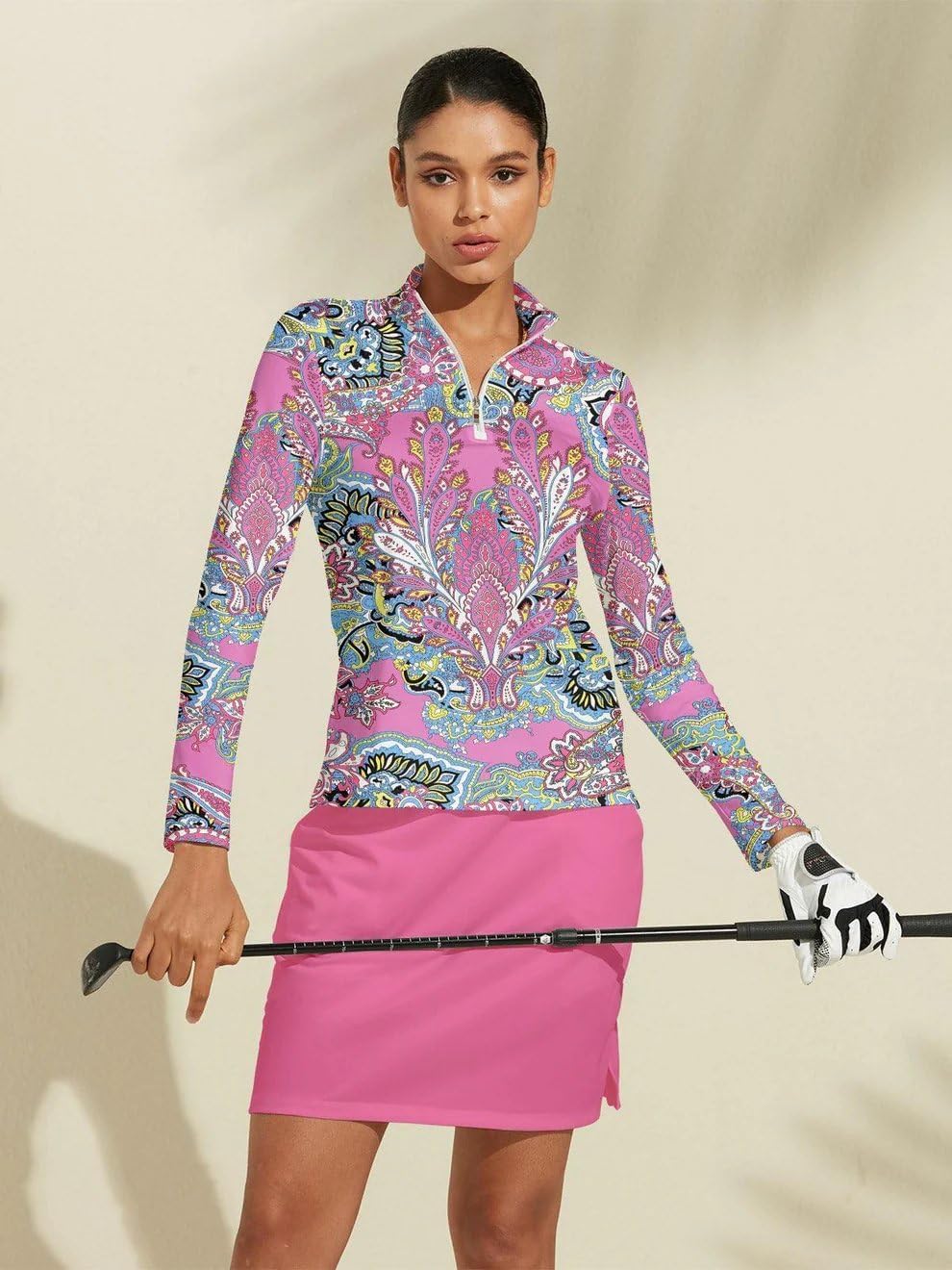ACEGOLFS Women's Golf Polo Shirts Long Sleeve Quarter Zip Pullover for Women UPF 50+ Printed Ladies Athletic Workout Tops - Image 2