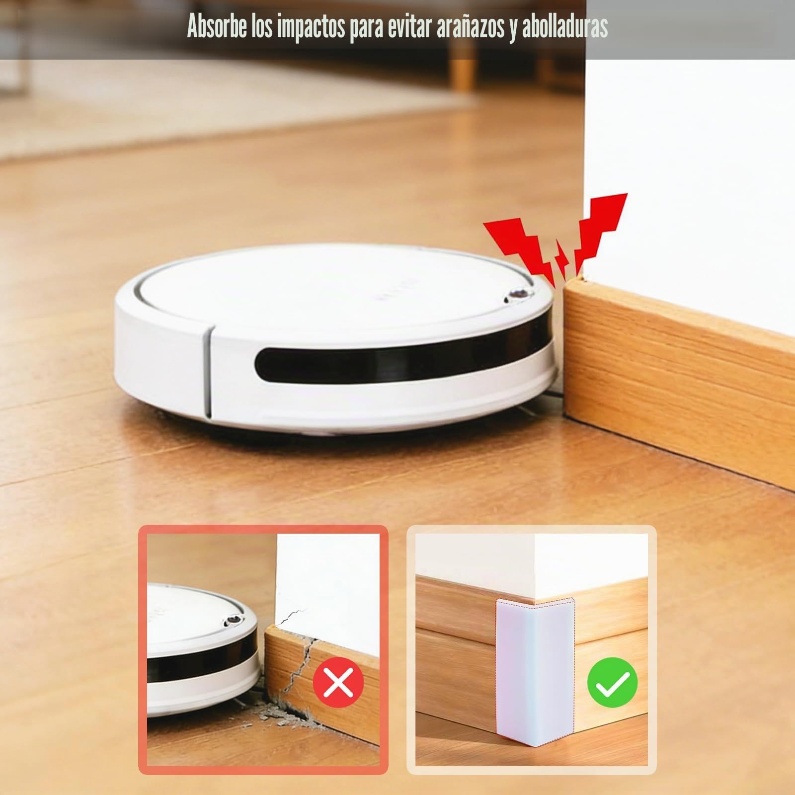 Bloques de esquinas de zócalo blancos, autoadhesivos, protectores de esquina de seguridad de goma gruesa, protectores de pared de muebles de borde suave (4 piezas)