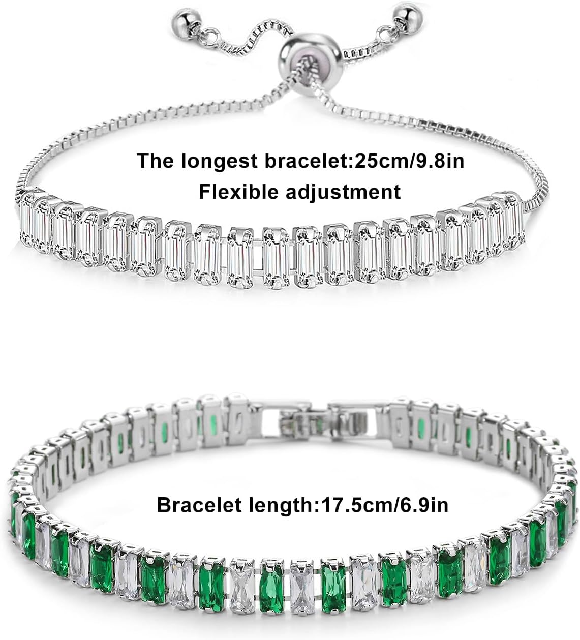 2 Pieces Tennis Bracelets for Women Cubic Zirconia Bracelet Rhinestone Adjustable Slider Bracelets - Image 6