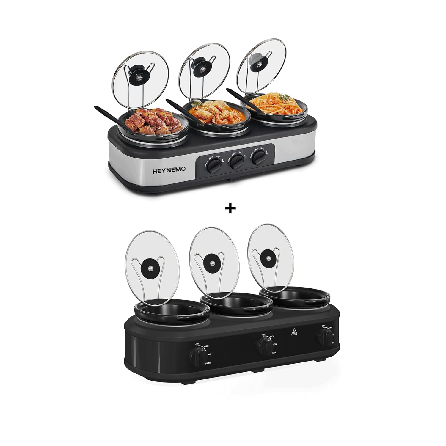Triple Slow Cooker 3 x 1 5 QT Portable Small Dual Crock Cooker Sliver Black
