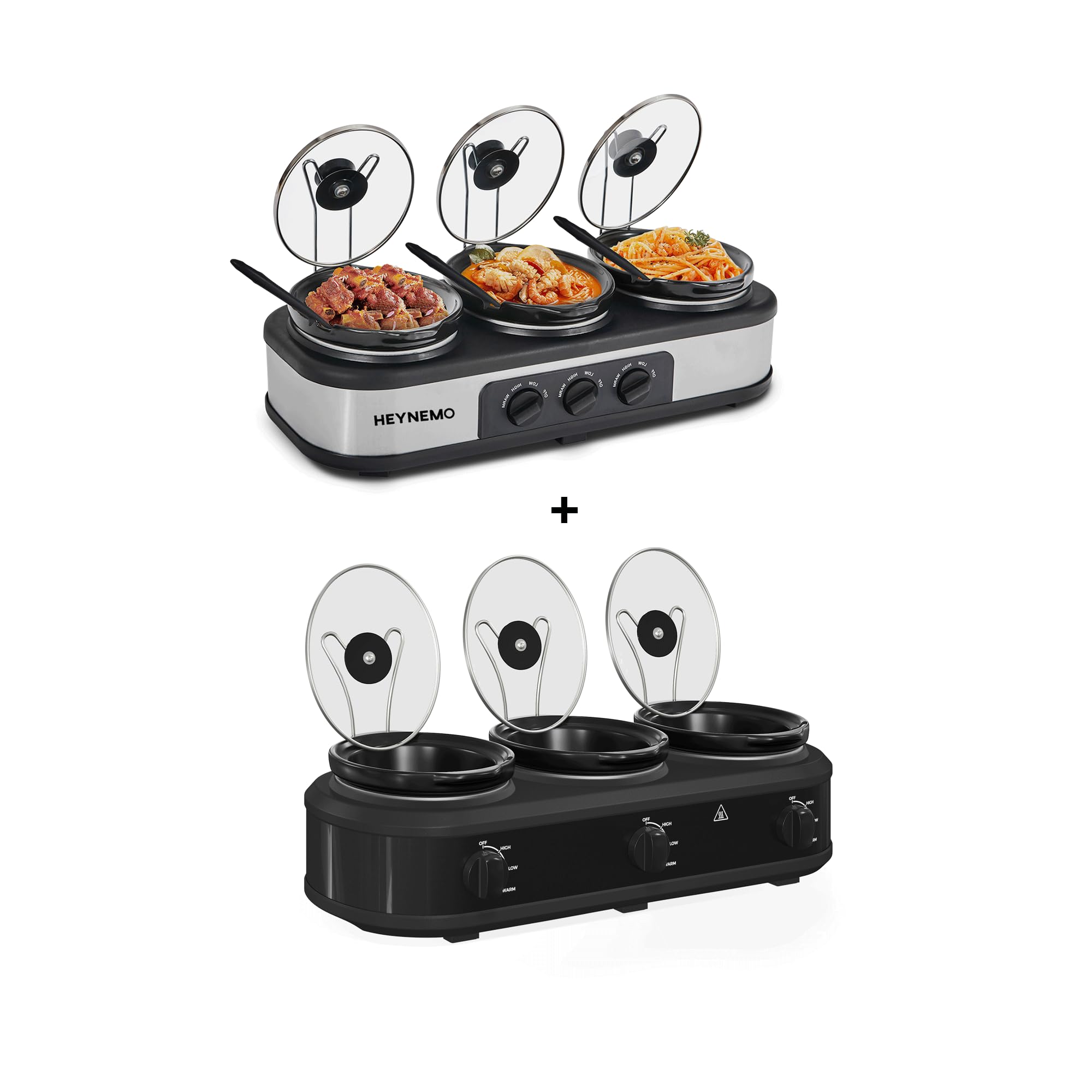 Triple Slow Cooker 3 x 1 5 QT Portable Small Dual Crock Cooker Sliver Black
