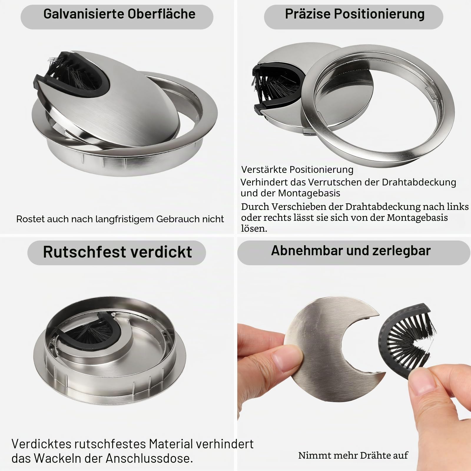 Luabueb 2 Stück Kabeldurchführung Schreibtisch 60mm Silber Kabeldurchlass Metall Schreibtischlochabdeckung mit 1 Stück 60mm Lochsäge für Schreibtische Computertisch Arbeitstisch Bürotisch Spieltisch | Runde Tischkabeldurchführung mit Lochsäge für Tischkab
