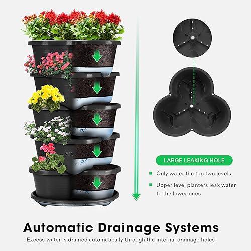 Miniatura 4 de VIVOSUN Maceta apilable vertical de 5 niveles para fresas, flores, hierbas, verduras, color negro