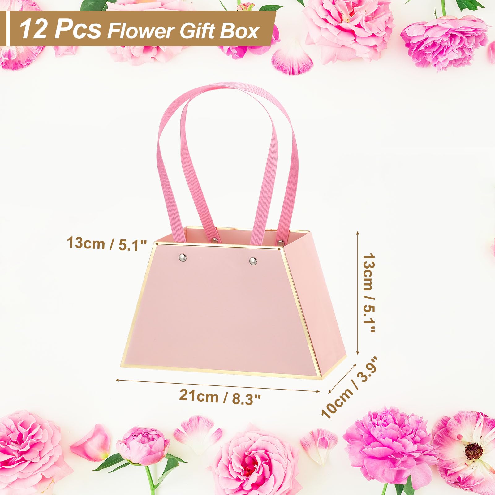 Boîte Cadeau En Papier à Fleurs, 8 Sacs à Bouquet, Boîte à Fleurs Avec Poignée, Boîtes à Fleurs Pour Arrangements De Mariage, Saint-Valentin, Sacs D'emballage Cadeau (couleur : Rose