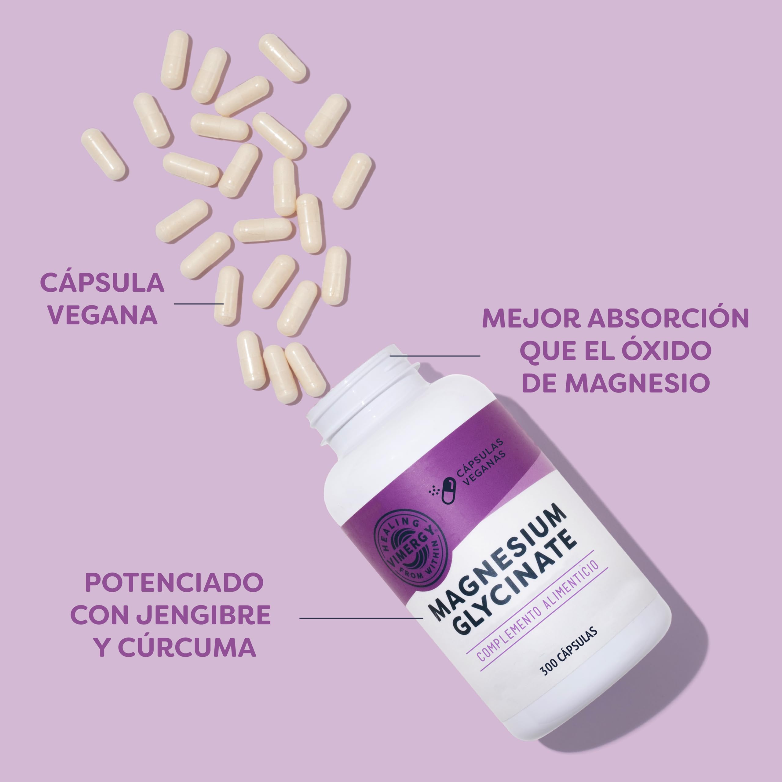 Vimergy Magnesium Glycinate – 150 Dosis – Glicinato de Magnesio – Aumenta la Energía y Reduce la Fatiga – Suplemento de Magnesio con Cúrcuma y Jengibre – Sin Gluten – Sin OMG – Apto para Keto y Paleo
