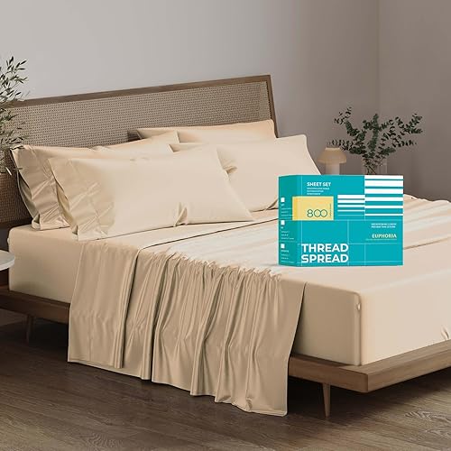 Miniatura 50 de Thread Spread - Juego de sábanas de 100% algodón egipcio con tejido de satén de 800 hilos de la colección Exotic Hotel, color blanco y marfil Blanco