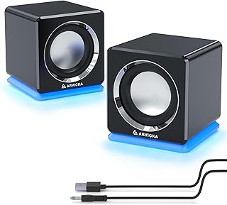 Computer Speaker, LED Accents USB Speaker Small Mighty Solid Wired Multimedia Speaker for PC Monitor Desktop Laptop Gaming Smartphones Tablets Projectors TVs, Black