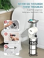 Vista 3 de Soporte de papel higiénico con estante, dispensador de rollos de papel higiénico de pie, con capacidad para 3 grandes rollos de papel jumbo mega