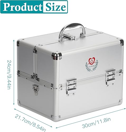 Miniatura 3 de Nisorpa Caja de almacenamiento de medicamentos de 3 capas, contenedor portátil de primeros auxilios con correa para el hombro, doble apertura para