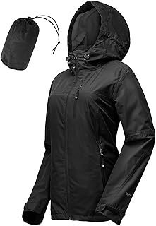 Regenjacke Damen Wasserdicht Outdoorjacke Atmungsaktiv Herbst Übergangsjacke Leichte Jacke mit Kapuze Windbreaker zum Wandern Reisen Treking Fahrrad