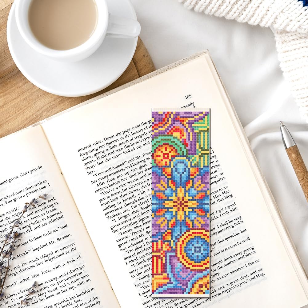 FREEBLOSS 6 Set Cross Stitch Bookmark Kits 11CT Colorful Flowers Pattern Stamped Cross Stitch Kit for Beginners with Instructions Embroidery Bookmark Making Kit for Adults 8x2.4inch