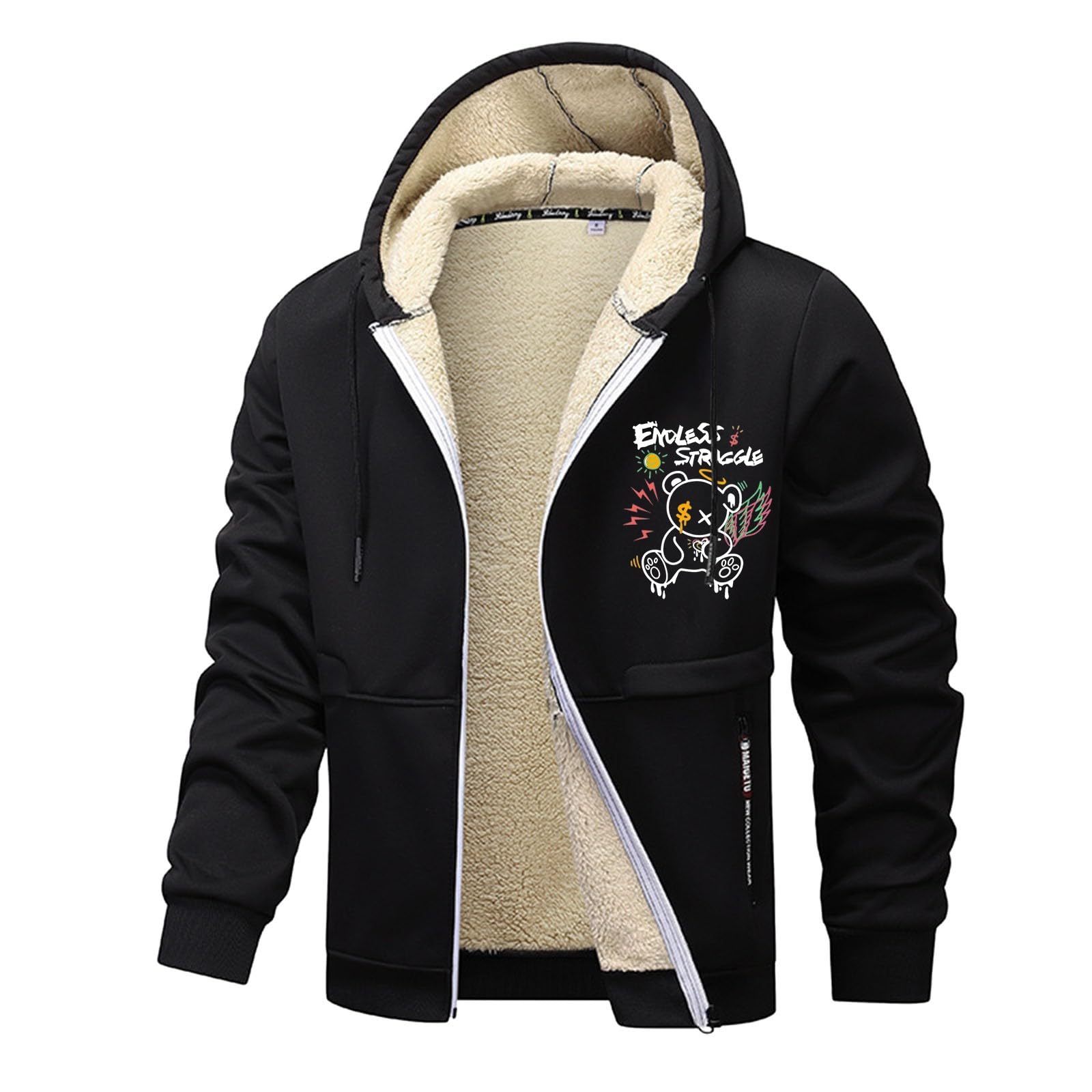 Generisch Daunenjacke Herren Stylischer Fleece-Hoodie mit Buchstabendruck-Design. Bequemes Kapuzen-Sweatshirt für den Alltag. Gemütliche Oberbekleidung perfekt Freizeit-