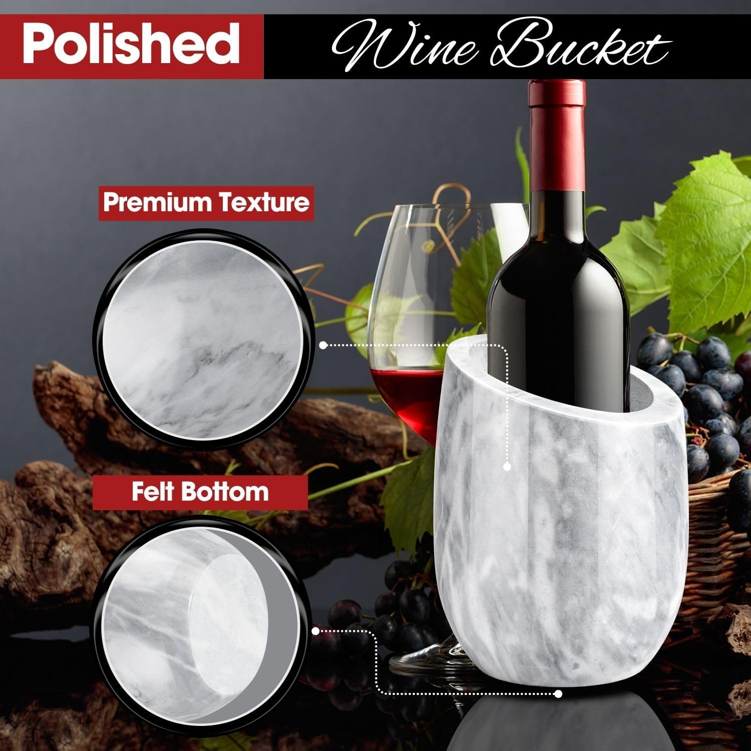 Flexzion Marble Wine Chiller Bucket – White Wine Cooler & Champagne Bucket for Bar Cart Decor, Kitchen & Parties – Gifts for Men, Women & Enthusiasts – Fits 750ml Bottles - Image 9