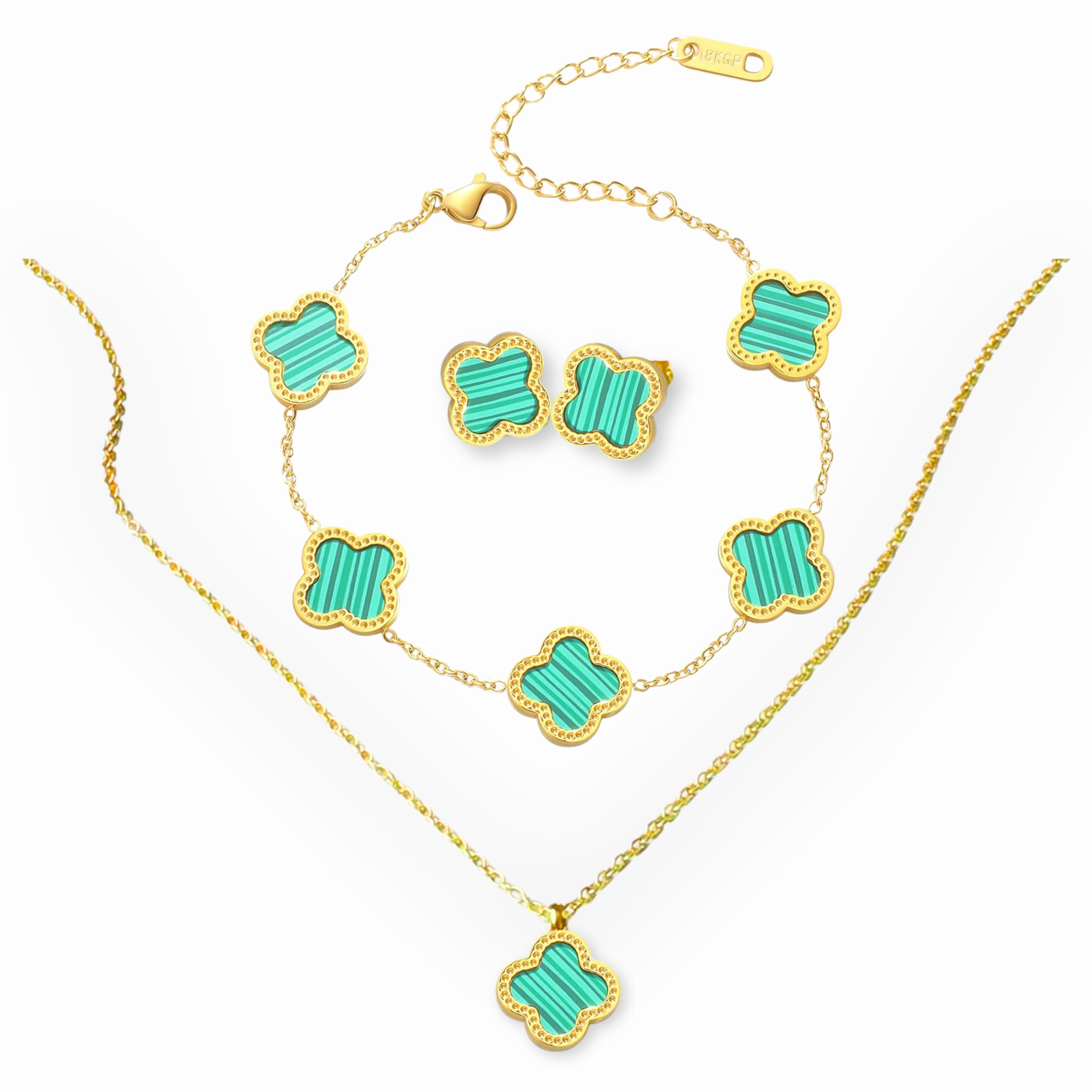 Julie & Co four leaf clover 18K gold plated Jewelry set Jewellery set for women, comes with a cute keychain in a Julie & Co neat gift box.