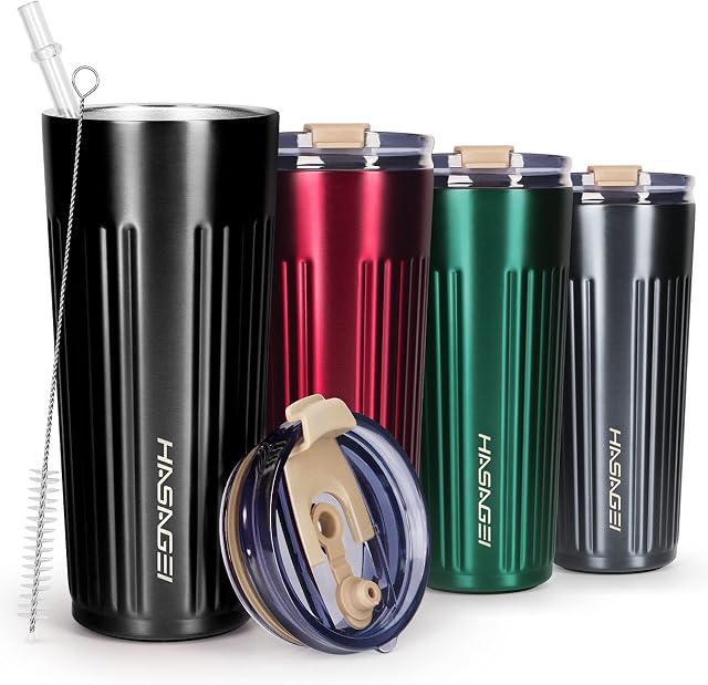 Travel Mug with Straw, Insulated Travel Coffee Mug for Hot and Cold Drinks, Stainless Steel Tumbler with Leakproof Lid ( 2 way to use), 18oz/500ml Mug for Office, Home, or Outdoor Activities (Black)