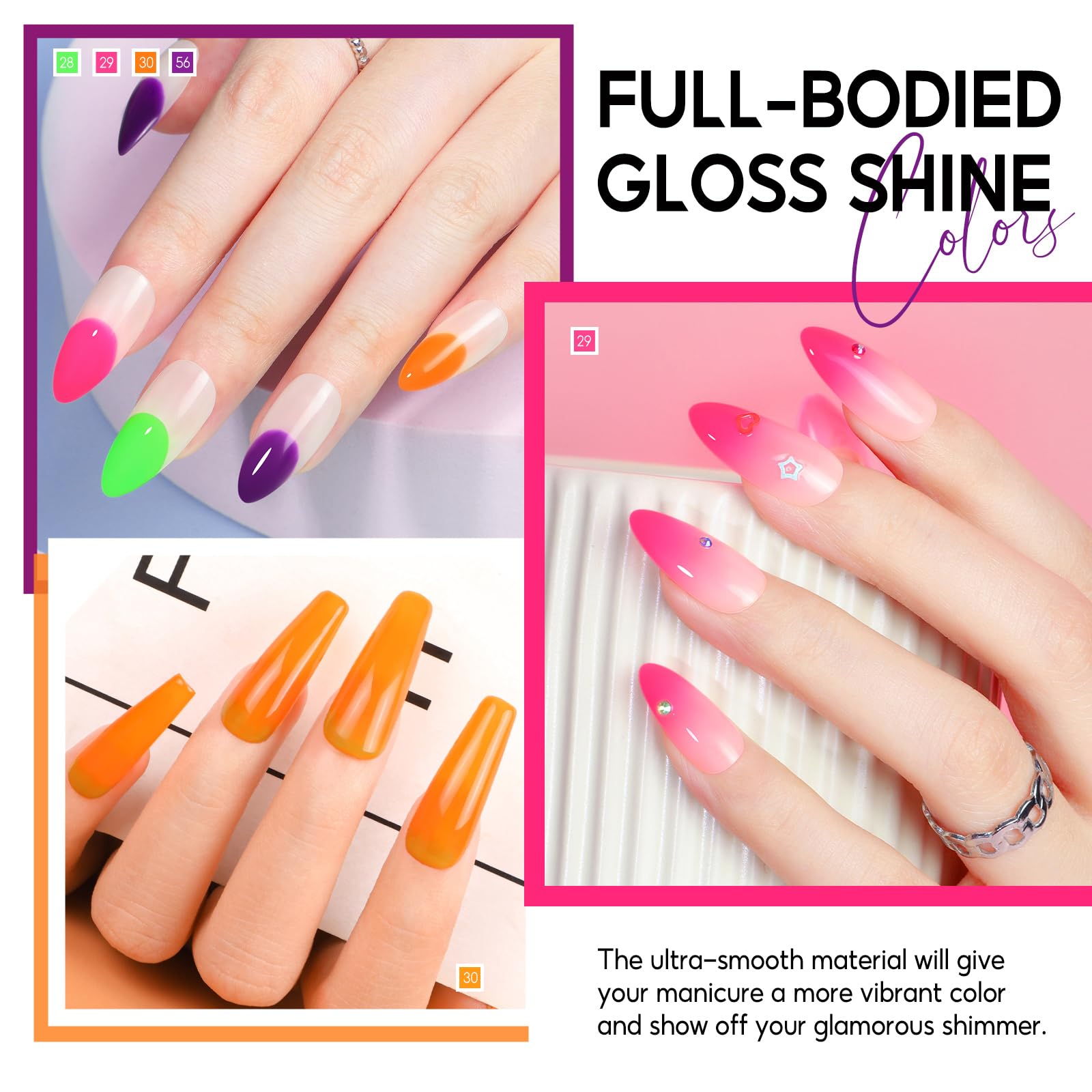 PEACECOLOR Vernis Semi Permanent Néon 10ML, 6 Couleurs Rose Orange Jaune Vert Bleu Pourpre Vernis Gel UV Semi Permanent Soak Off Gel Ongle Nail Art Manucure Cadeaux pour Femmes