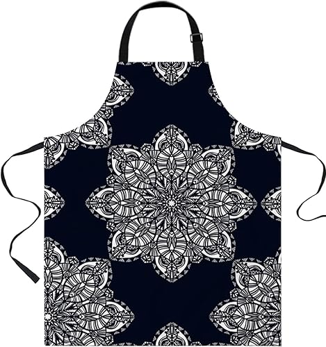 Abstract Mandala Bib Aprons for Women With Pockets, Waterproof Canvas Chef Kitchen Cooking Apron for PaintingHair StylistNail TechnicianKids Arts