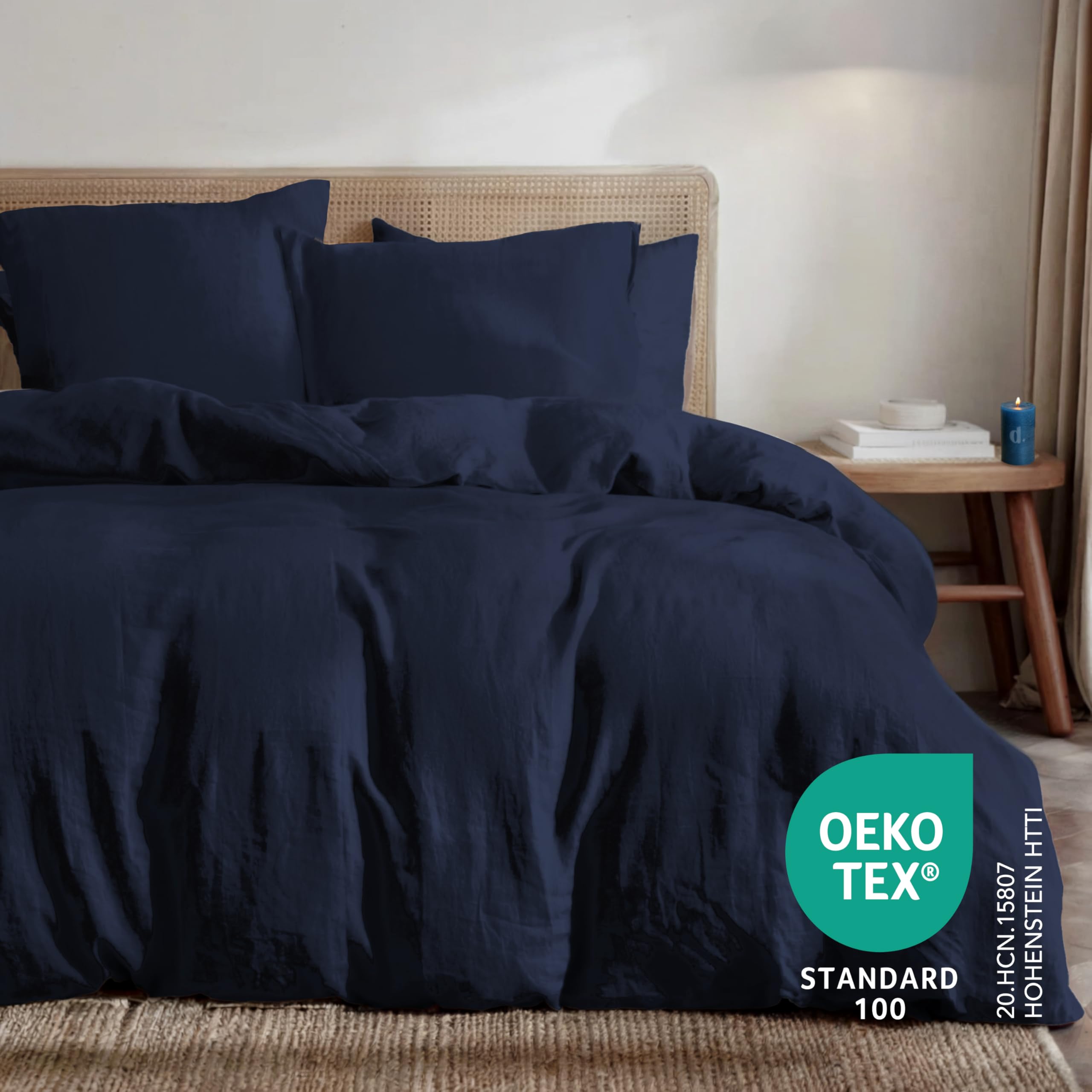 Dreamzie Bettwäsche-Set 135x200 aus Baumwoll-Perkal – Dunkelblau – Bettbezug 135x200 und 1x Kissenbezug 80x80 cm – Oeko-Tex Zertifiziert