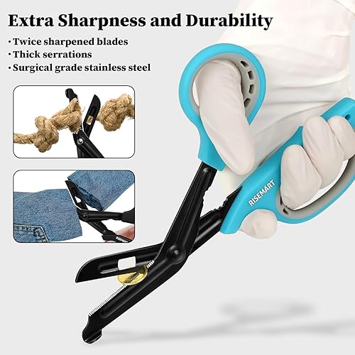 Miniatura 4 de Tijeras de trauma  Tijeras médicas vendaje para enfermeras, 7.5 pulgadas, cuchillas antiadherentes recubiertas de fluoruro, tijeras de enfermería,