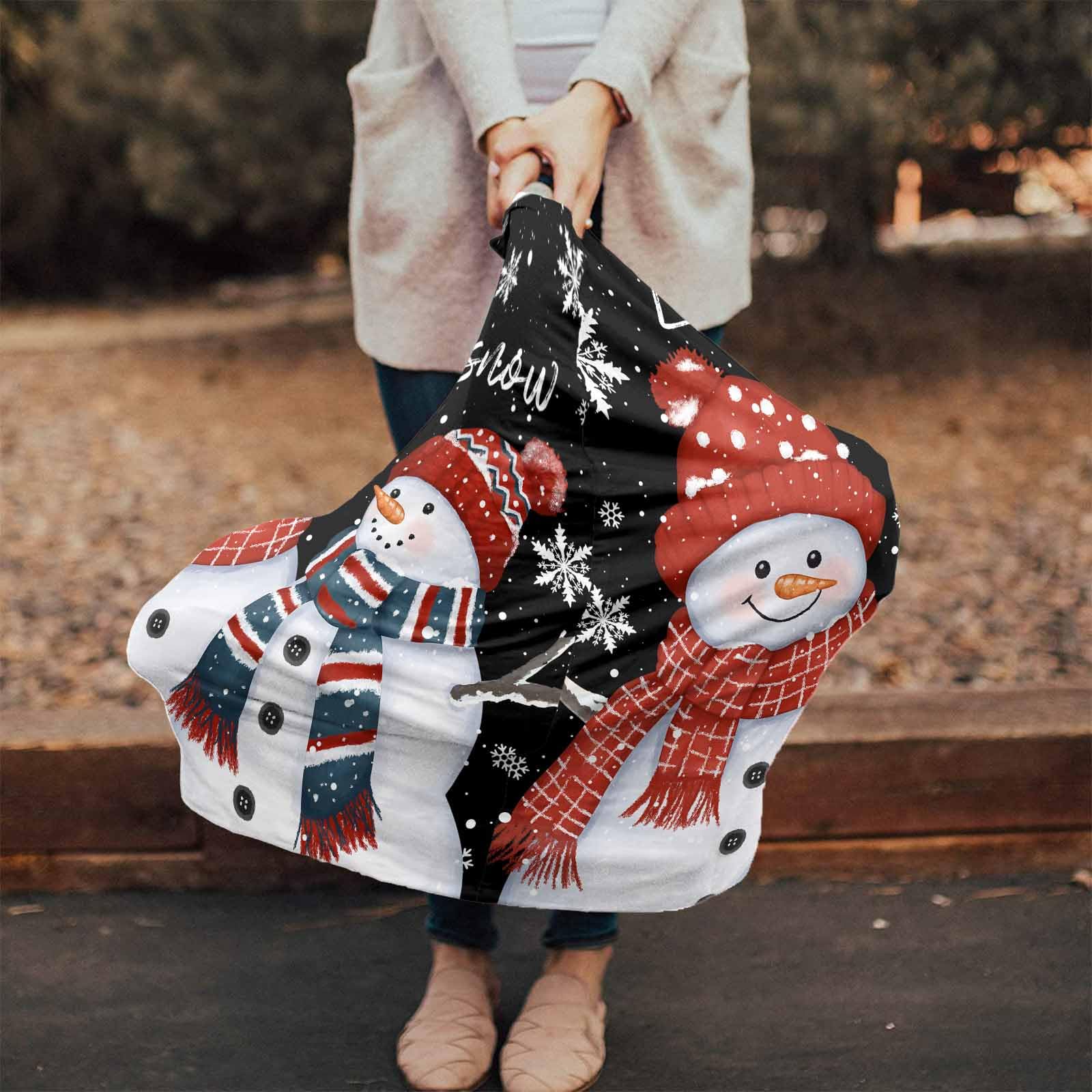 Nursing Cover for Breastfeeding Scarf, Merry Christmas Snowman Snowflakes Black Baby Car Covers Super Soft Multi Use for Canopy Shopping Cart Cover Blanket Stroller Cover