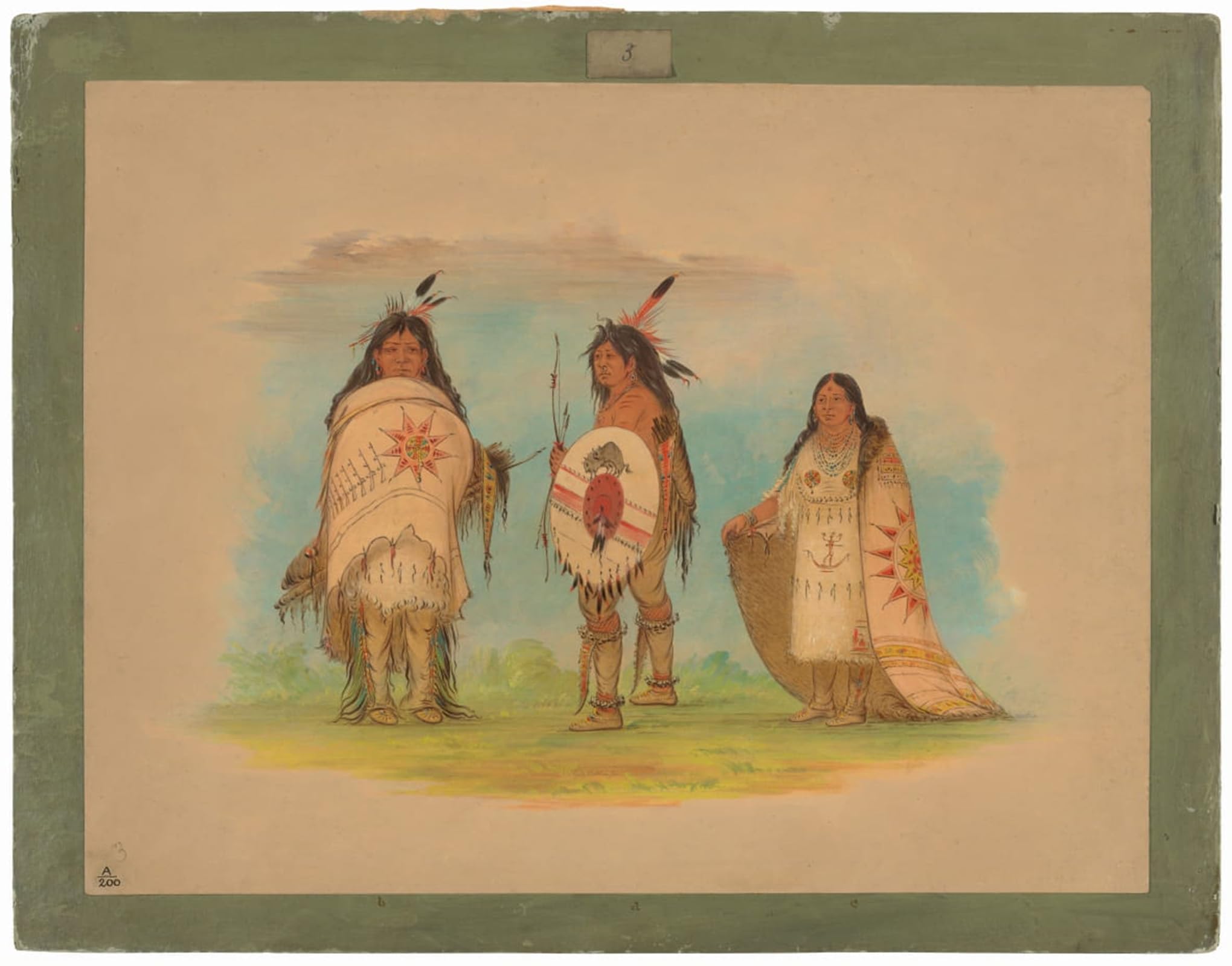 POSTERIIk Vintage Print Pop Art Landscape Artwork Three Riccarree Indians by George Catlin Art Prints for Office Home Decor 60x90cm