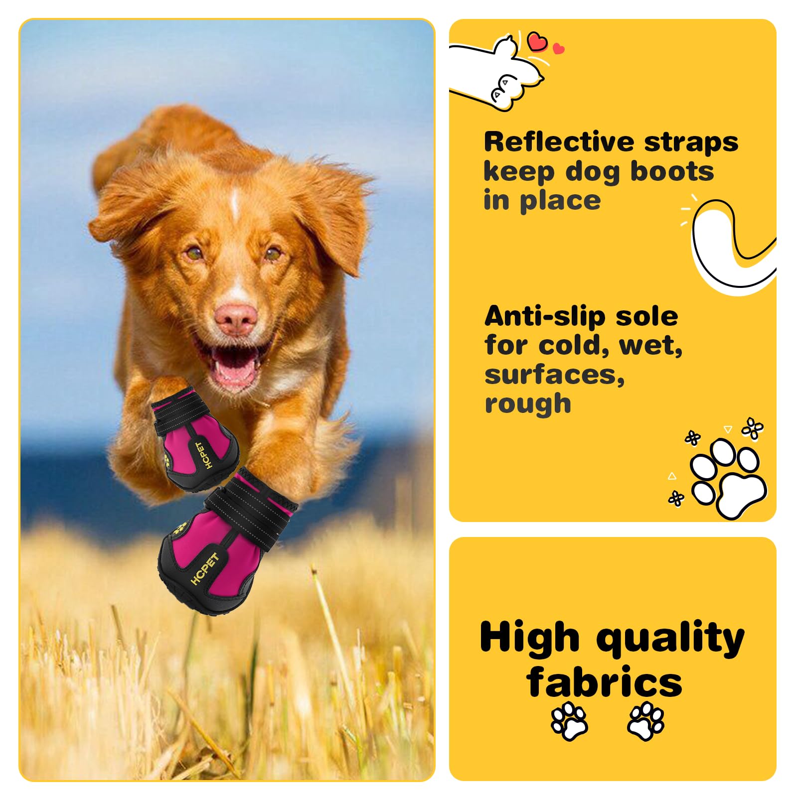 Hcpet Pfotenschutz Hundestiefel, Hundeschuhe Hundeschuhe mit reflektierenden Riemen, Welpenschuhe für kleine mittelgroße Hunde im Freien, Pfotenschutz, 4 Stück